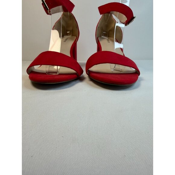Torrid Two Strap Womens Size 10.5W Red Suede Open Toe Heeled Sandals Shoes - Picture 5 of 16